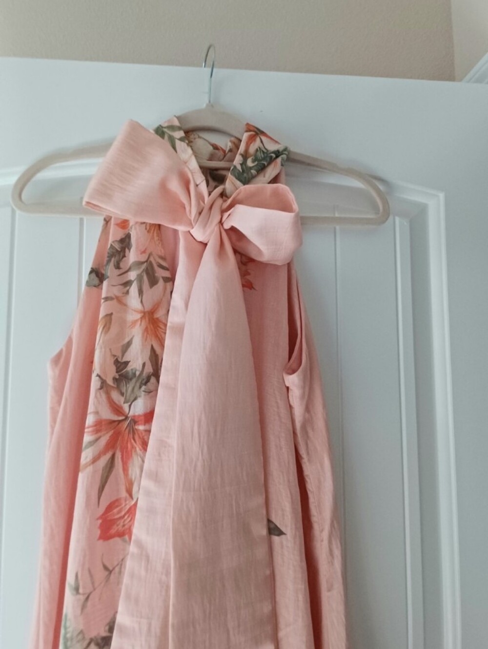 Versona Coral-Peach Floral Halter Maxi Dress with Back Bow - Picture 9 of 11